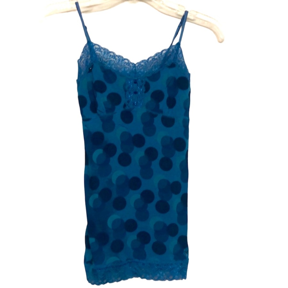 ⭐️ American Eagle Outfitters tunic tank blue w polka dots lace trim women XS